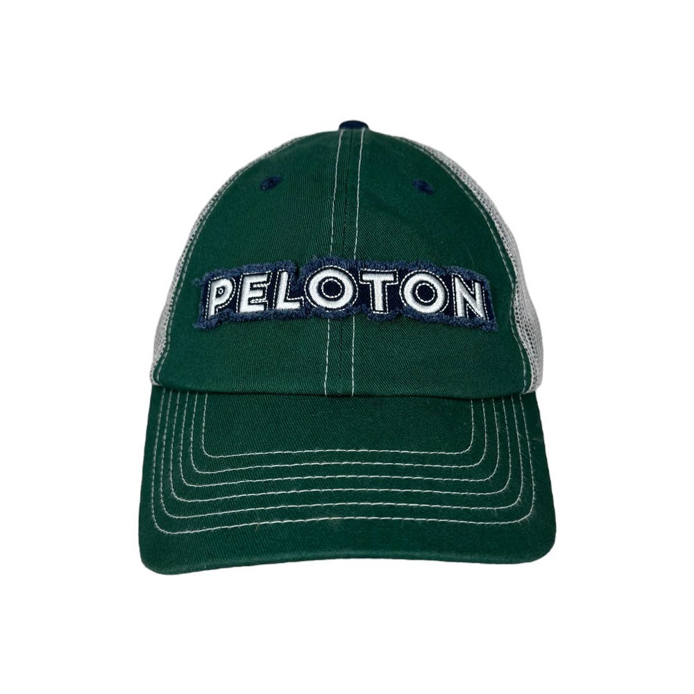 Peloton Green Navy Trucker Hat Adjustable Logo Spellout Mesh Spin Athleisure